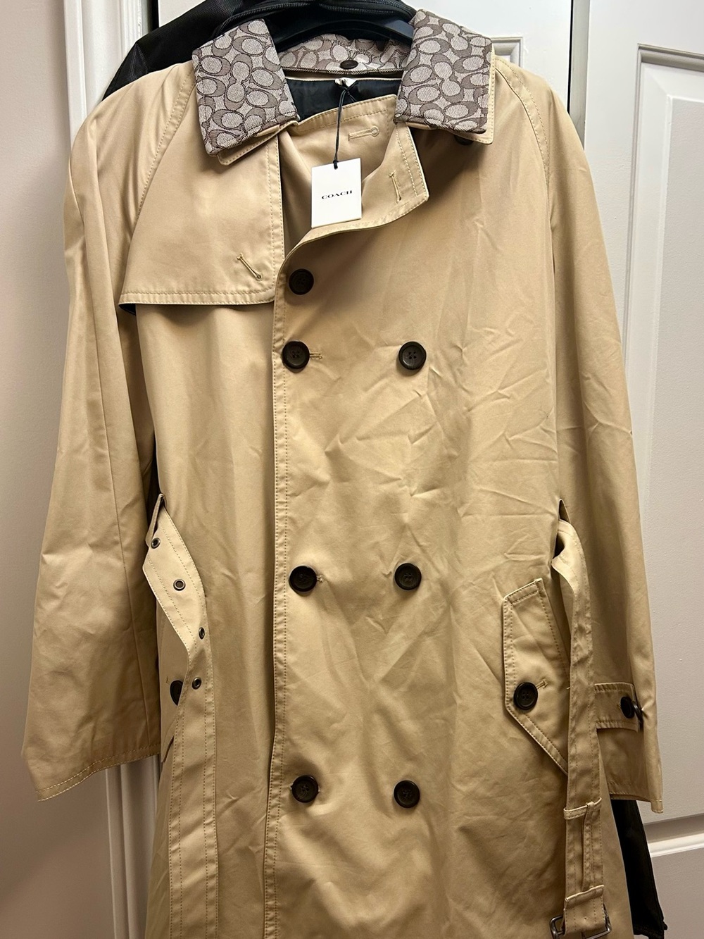 NEW- Coach Beige/Tan Double-Breasted Trench Coat with Signature Collar